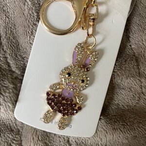 Gold and Purple Bunny Keychain purse bag charm rhinestones nwt